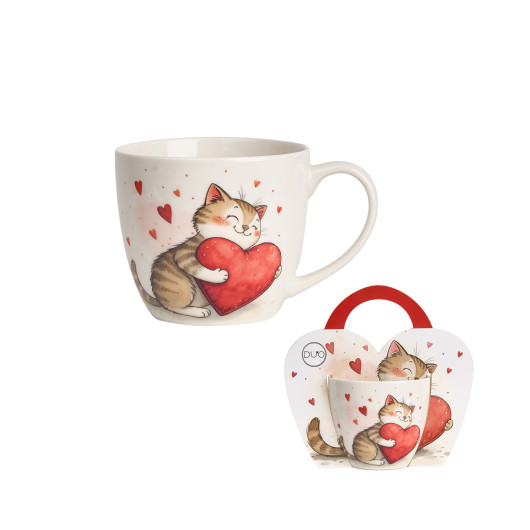 Skodelica porcelan Cat whit toy 460ml 